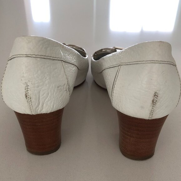Bruno Magli Designer Leather Shoes with Silver Metal Hardware White Size 39.5 - Picture 5 of 10